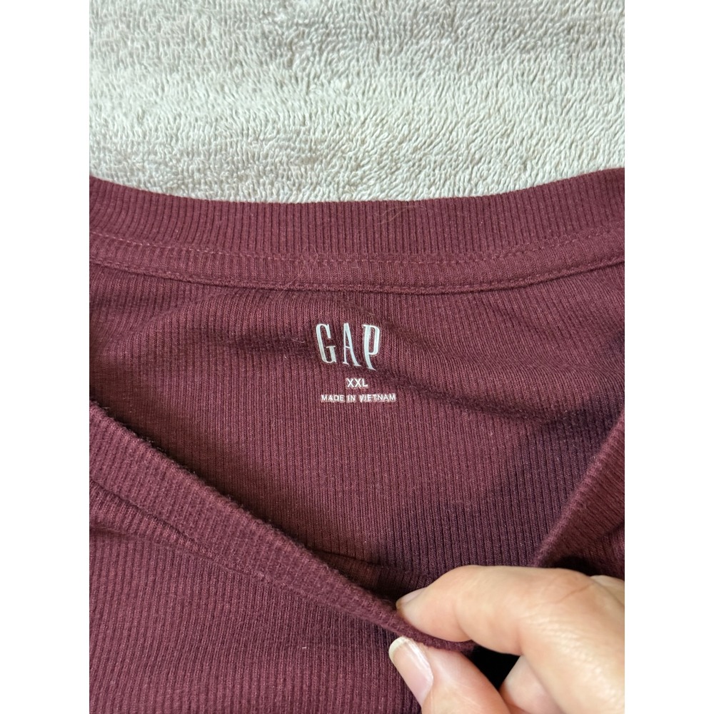 Gap Size XXL Ribbed Ruffle Short Sleeve Maroon Red Top Shirt Crew Neck Soft - Picture 3 of 7